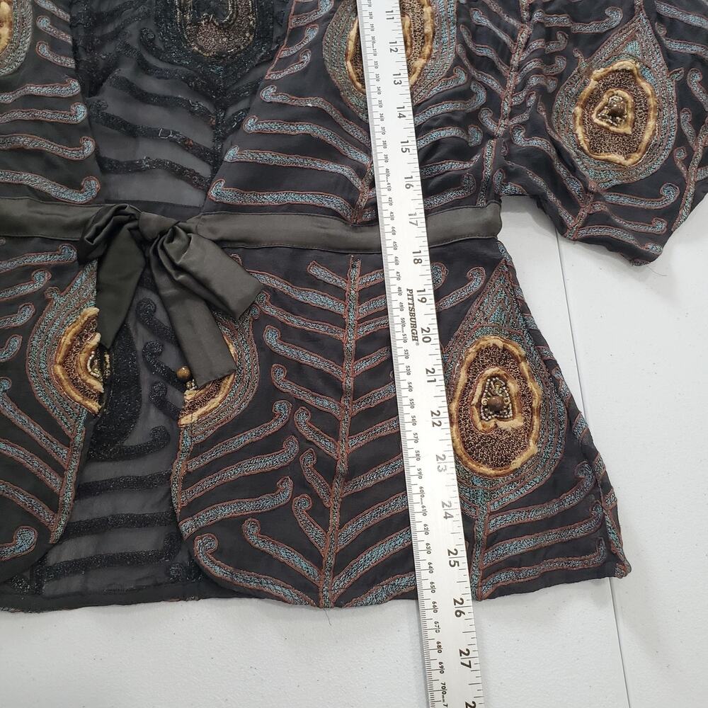 Elegant Black and Gold Beaded Women's Jacket with Peacock Feather Pattern - Picture 6 of 10